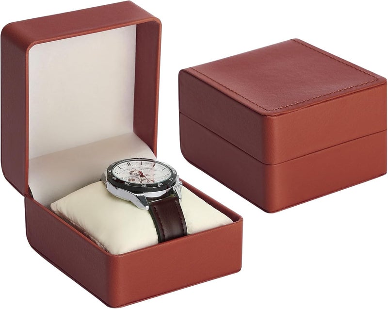 BAOPEND Single Watch Case, Travel Watch Gift Box with Removable Pillow, Luxury PU Leather Wristwatch Display Organizer Holder Boxes for Mem and Women (Brown) - Image 1